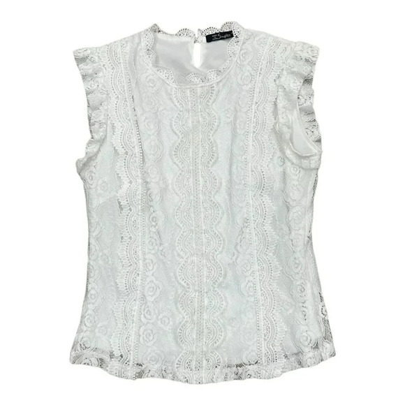Simplee White Sleeveless Lace Blouse M - Picture 1 of 4